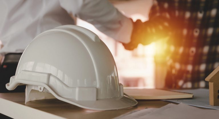 Construction Worker Team Hands Shaking Greeting Start Up Plan Ne